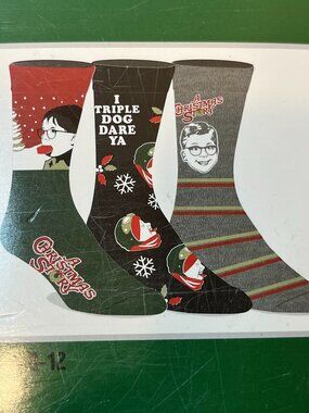 A Christmas Story Men’s Crew Socks – 3 Pair Set (Size 8–12) NWT